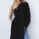 ZARA NWT  Asymmetrical Knit Tunic Dress One Long Sleeve Black Size S-M Photo 0