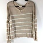 Eileen Fisher Womens Sweater Linen Blend Thin Knit Sheer Striped Beige White L Photo 0