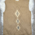 ESCADA Vintage Argyle Sweater Vest Womens Large Wool Cashmere Silk Academia Twee Tan Photo 0