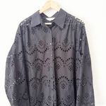 ADIVA | Black Lace Eyelet Shirt Tunic Collar Coverup Plus | Size 1X Photo 2