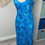 Lulus All For Love Electric Blue Floral Jacquard Midi Satin Slip Dress Medium Photo 2