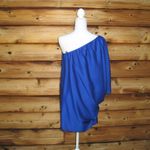 Aidan Mattox Blue One Shoulder Drape Dress Photo 5
