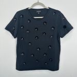 J.Crew Black Sequin Flower Embellished Short Sleeve T Shirt Womens Medium Photo 1