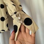 New Cream Beige & Black Polka Dot Self Tie Long Sleeve Blouse Size Medium Tan Photo 2