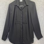 J.Crew Women's Button Up Blouse Solid Black Sheer Long Sleeve Size 2P Petite Photo 12
