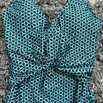 Nicole Miller One Piece Twist Front Plunge Swimsuit in Teal/Black, Size L Photo 3