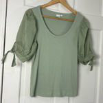 Gap  Ribbed Puff Sleeve Top Green Scoop Neck Stretch Coquette Y2K Office Career S Photo 0
