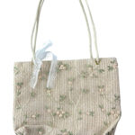 Mazeology Women's Cream Floral Embroidered Straw Lace Shoulder Bag Tote Handbag Photo 0