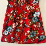 City Streets bright red floral and bird button front dress size small Photo 14
