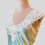 VTG California Dynasty Satin Fairy Cottagecore Etherial Lace Slip Dress Medium Green Photo 1