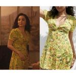 Urban Outfitters UO Bettie Twist Front Yellow Floral V-Neck Mini Dress Size M Hippie Boho Retro Photo 1