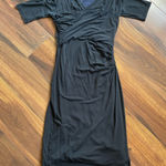 Boden Tencel Lyocell Wrap Short Sleeve Slinky MIDI Dress Black Size 6 Photo 0