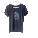Life is Good  Women's Medium V Neck Blue Unplug Snow Mountains Outdoor T Shirt‎ Photo 1