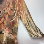 3/4 Sleeve Floral Print Top w Mesh Trimmed V Neckline & Beaded Medallions Bleu Size L Photo 4