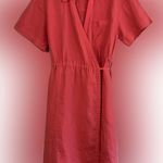 Athleta NWT 100% Linen Playa Wrap Dress in Passionfruit Coral, Pockets, … Photo 2