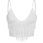 SheIn ICON Top Womens Size L White Fringe Trim Cami Tank Crop Top Summer Casual Photo 0