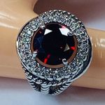 Women Fashion Ring Size Approximately 6.25 Silver Tone Metal Shade of Red Center Photo 11