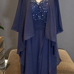 Women’s Blue Chiffon Lace Appliqué Sleeveless Dress with Matching Jacket Size 10 Blue Photo 0