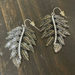 Boutique Oxidized Two Tone Leaf Crystal Dangle Earrings Photo 0