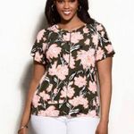 Roz & Ali army green and coral floral top size medium Photo 0