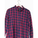 Denim & Flower Shirt Men's XL Flannel Casual button Down Red/Blue Plaid Photo 2