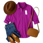 Athleta Oversized Jazzy Purple Poplin Performance Button Up Shirt NWT XL Photo 0