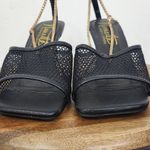 Nanette Lepore Winsky Black Mesh Sandals Gold Chain 7 Black Open-Toe Mesh Shoes Photo 1