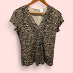 Worthington Cute Vintage y2k leopard mesh babydoll v-neck top flowy Photo 1