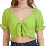 BCBGeneration Women's Short Sleeve Tie Front Smocked Back Crop Top. Size M Photo 0
