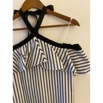 Alice + Olivia  Black White Stripe Halter Mini Dress Cold Shoulder Tie Top EUC S Photo 3