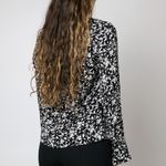 Ganni  Printed Crepe O Neck Blouse floral black white sz Photo 2