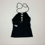 Hula Honey  Black Lace Up Halter Tankini Top Beachwear Boho Y2K Aesthetic Small Photo 2