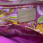 Ralph Lauren Vachetta Leather Paisley Canvas Purse Handbag Round Bamboo Handle Pink Photo 14
