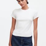 Madewell Regenerative Cotton Ribbed Crewneck Tee Shirt Eyelet White Medium NWT Photo 0