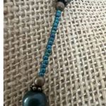 Vintage Green Striped Agate Necklace Teardrop Pendant Brass 17" + 3" extender Photo 2