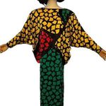 1980s Guy Laroche Silk Colorblock Mosaic Printed Dress Dolman sleeve size small Black Photo 5