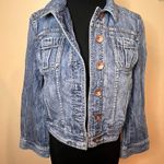 EXPRESS  Denim Jacket Size Small 100% Cotton Button Down Medium Wash Waist Length Photo 1