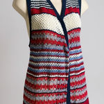 Red White Blue‎ Boho Striped Knit Fringe Vest Women’s M Open Front Layering Size M Photo 0