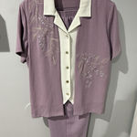 Alfred Dunner  Pant Suit Women's 14 Lilac Blazer Mock Vest Short Sleeve Pants 16 Photo 0