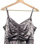 EXPRESS  Crushed Velvet Babydoll Dress Silver Size L Glam Homecoming Holiday Cute Photo 6
