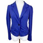 Anthropologie Cartonnier Striped Blazer Jacket S Blue Black Ruffle Stret… Photo 1