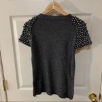 Like New Pink Tartan Pearl Beaded Shoulder Short Sleeve Sweater Gray Size M Photo 2