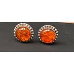 Baltic Amber Round Navajo USA Native American 925 Sterling Clip On Earrings Vtg Orange Photo 1