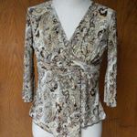 Dress Barn Cute Bohemian Crinkle Faux Wrap Top S Sexy Offset Photo 0