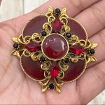 Vintage Red Enamel Revival Victorian Brooch Photo 1