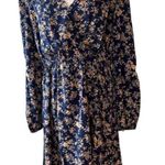 Blue Floral Plunge Neck A Line Mini Dress Size M Photo 0