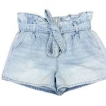 American Eagle  Mom Paper Bag Waist Exposed Button Fly Light Wash Jean Shorts Photo 1