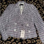 ZARA NWT Double Breasted Tweed Blazer Sz. S- Multi color- White/Blue/Red Photo 2