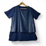 DR2 Dark Blue Faux Leather Front Blouse With Side Open Size M Photo 0