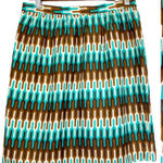 Milly Womens 6 Pencil Skirt 100% Silk Geometric Ikat Brown Green Cream Lined Photo 0